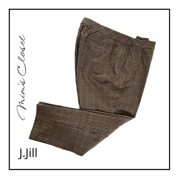 J. Jill Women's Premium Bi-Stretch Ankle Pants Tan Black Teal Plaid Size 14 - Picture 1 of 14